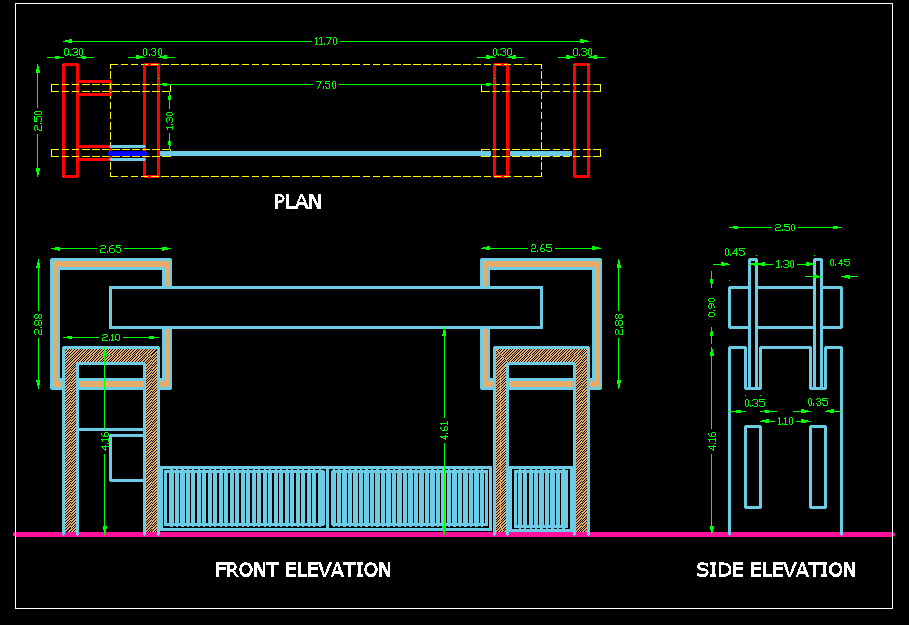 Drawings Details Of Entrance Gate Design 2d View Autocad Software File ...