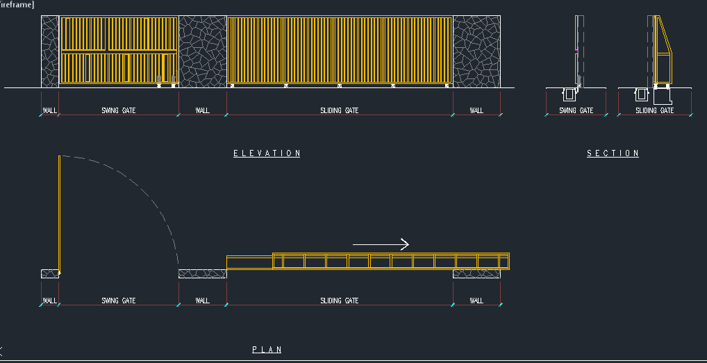 Drawings Details Of Entrance Gate Design 2d View Autocad Software File ...