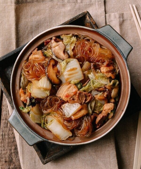 Braised Glass Noodles with Pork & Napa Cabbage, by thewoksoflife.com