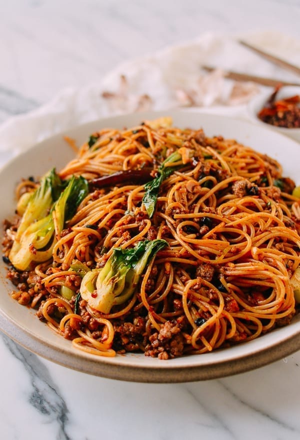 Spicy Crispy Pork Noodles, by thewoksoflife.com