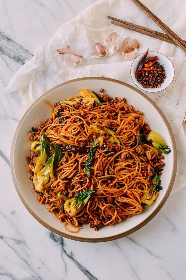 Spicy Crispy Pork Noodles, by thewoksoflife.com