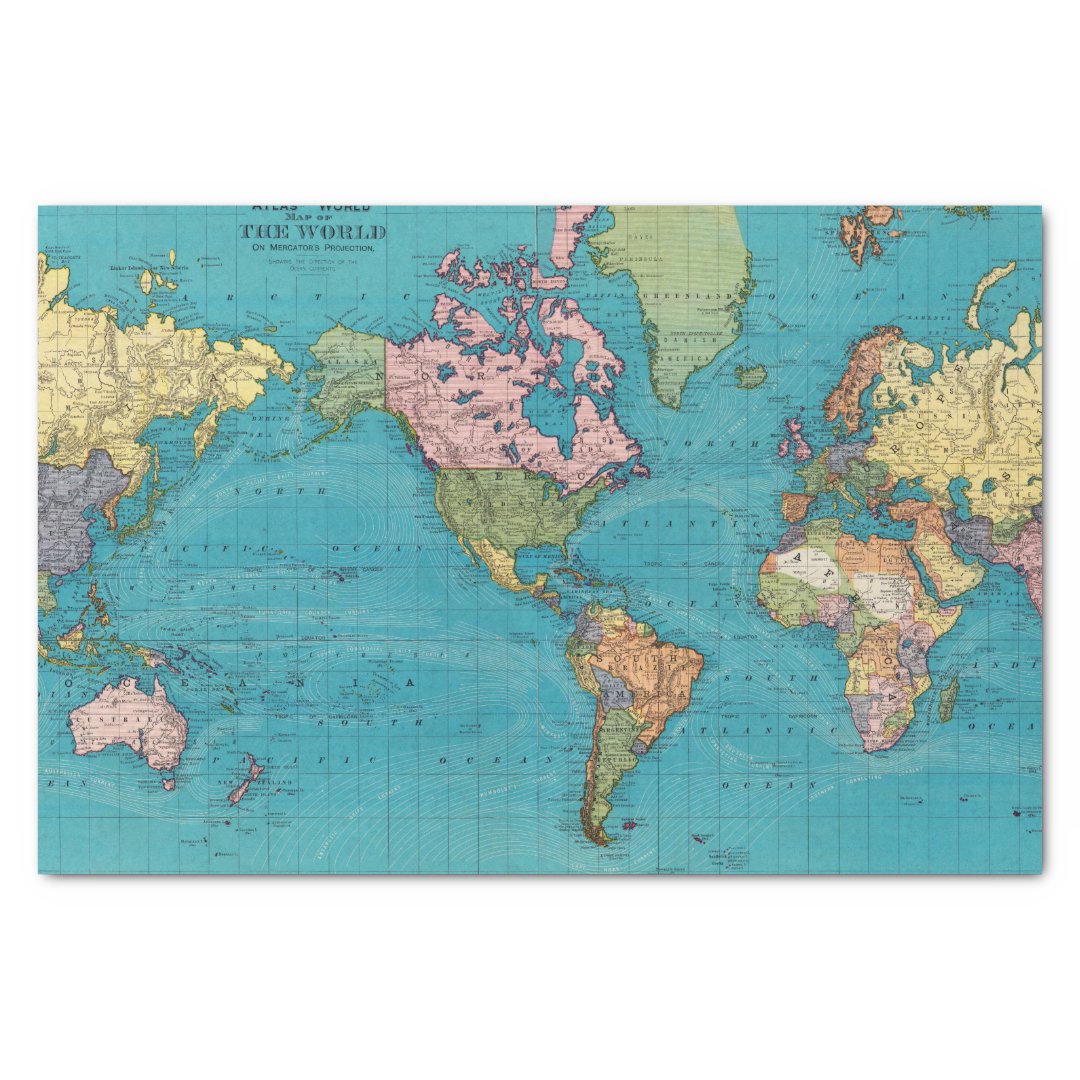 World, Mercator's Projection Tissue Paper | Zazzle