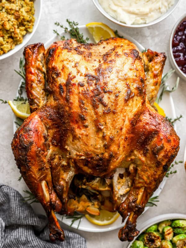 overhead view of mayonnaise roasted turkey.