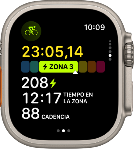 La app Entreno muestra mediciones durante un entreno de bici.