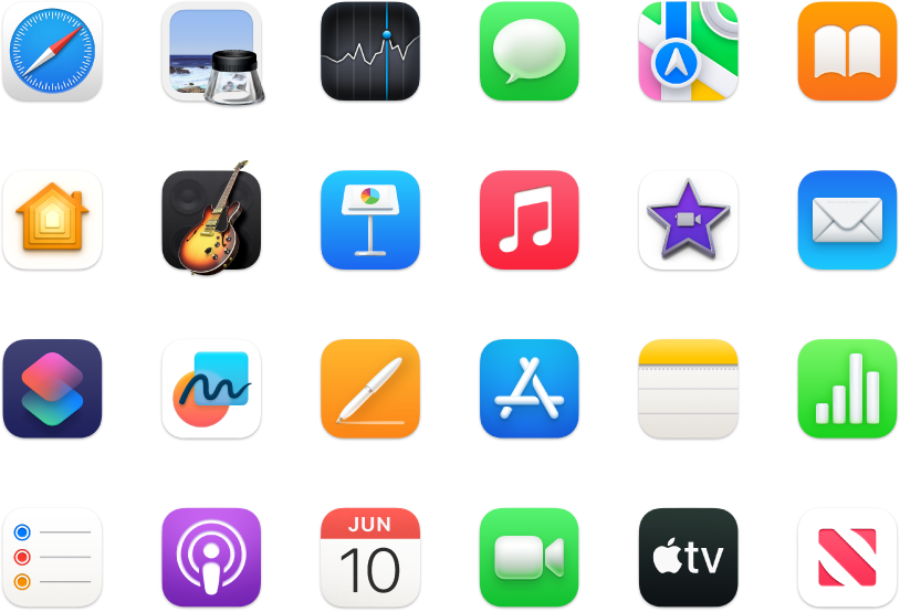 Icônes des apps fournies avec votre Mac mini.
