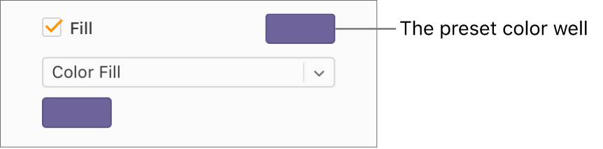 The Fill checkbox is selected, and the preset color well to the right of the checkbox is filled with purple. Below the checkbox, Color Fill is chosen in a pop-up menu.