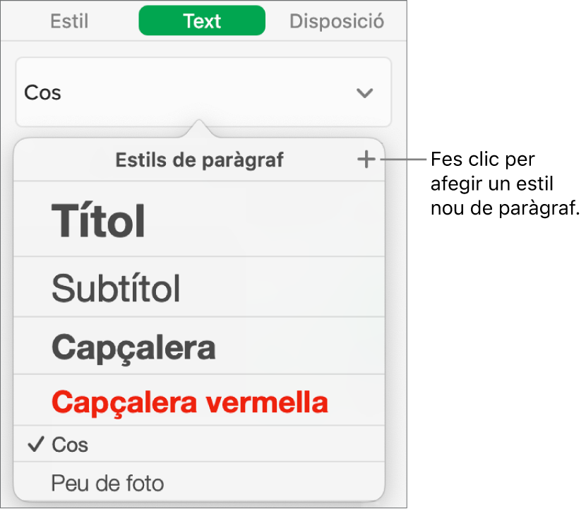El quadre de diàleg per crear un nou estil de paràgraf.