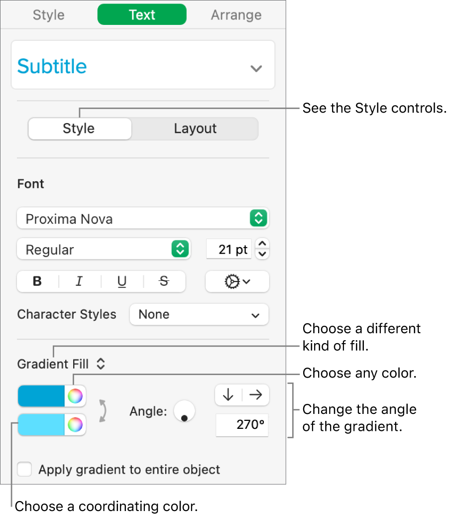 Text sidebar, showing how to change the color of text.