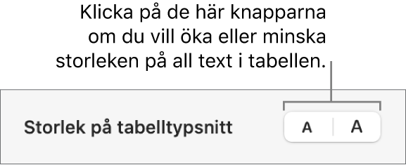 Reglaget för typsnittsstorlek för tabelltext.