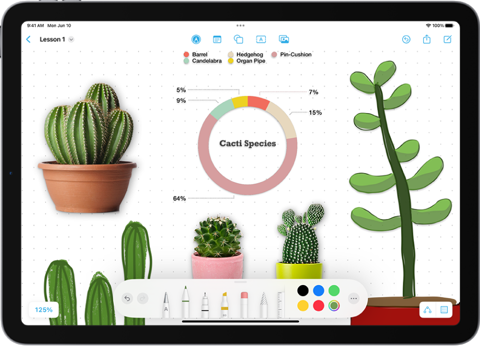 Quadro do Freeform com desenhos de plantas e ferramentas de desenho na parte inferior.