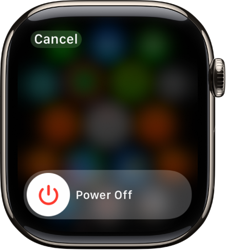 La pantalla de l’Apple Watch amb el regulador “Apaga”. Arrossega el regulador per apagar l’Apple Watch.