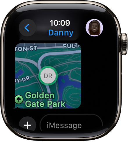 The Messages app showing the map of a shared location.