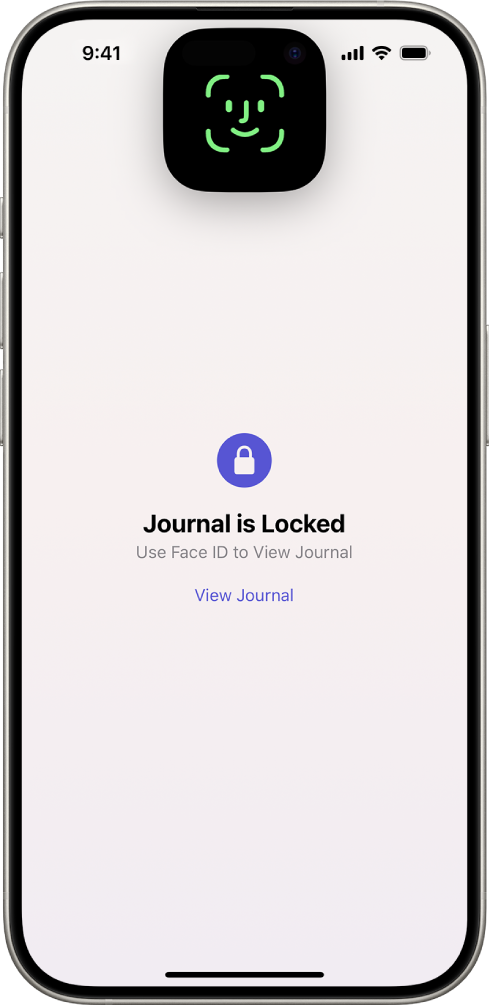 Um ecrã que pede para usar Face ID para desbloquear o diário.