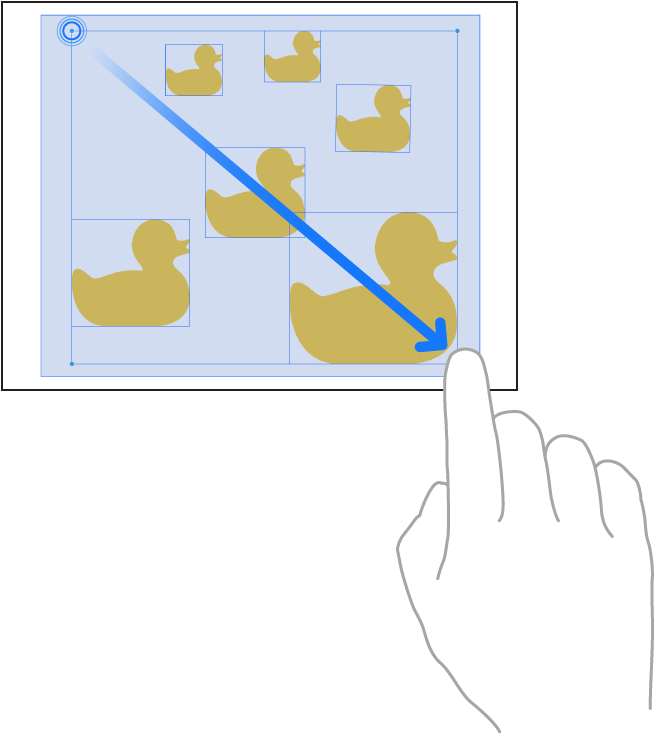 A finger dragging to select items in Freeform.