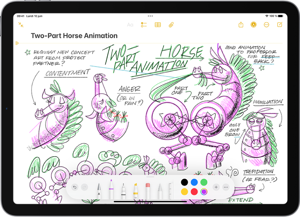 Une note montrant un dessin et des outils d’annotation en bas de l’écran.