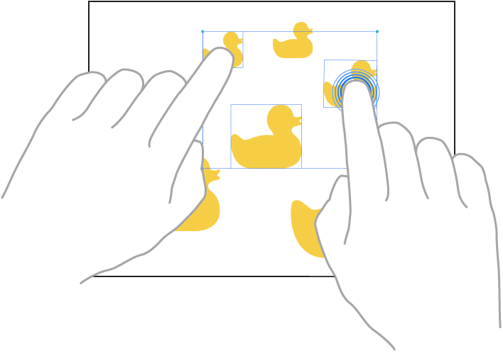 Due dita che selezionano degli elementi in Freeform.