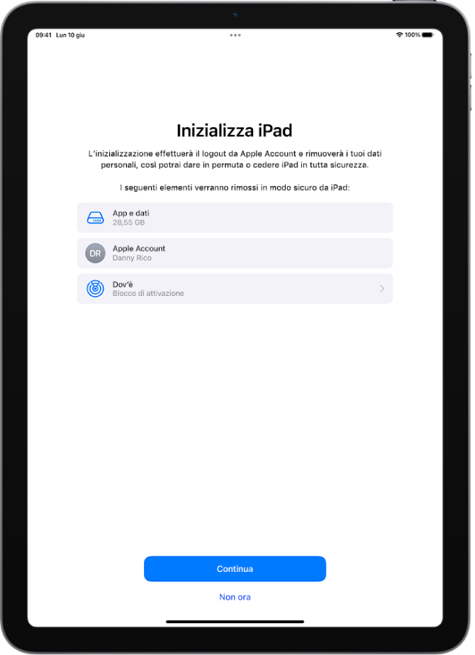 La schermata di inizializzazione di iPad.