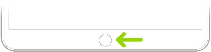 O botão principal (Touch ID) na parte inferior do iPad.