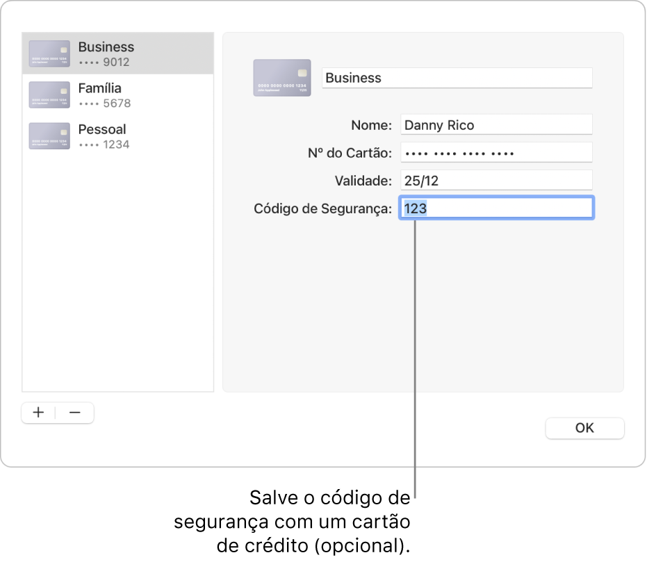 Um formulário de cartão de crédito com campos para inserir o nome, número do cartão, data de validade e código de segurança.