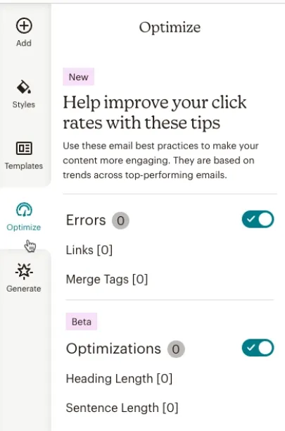 Mailchimp content optimization feature