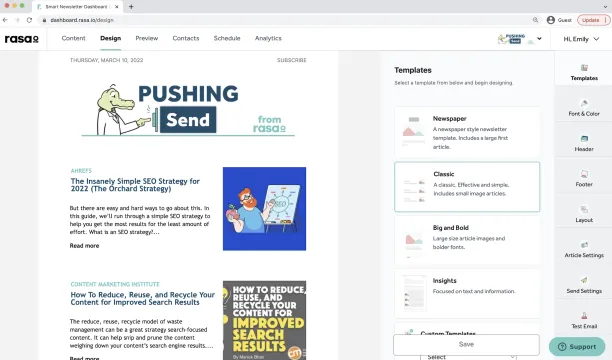 Rasa.io newsletter creation example