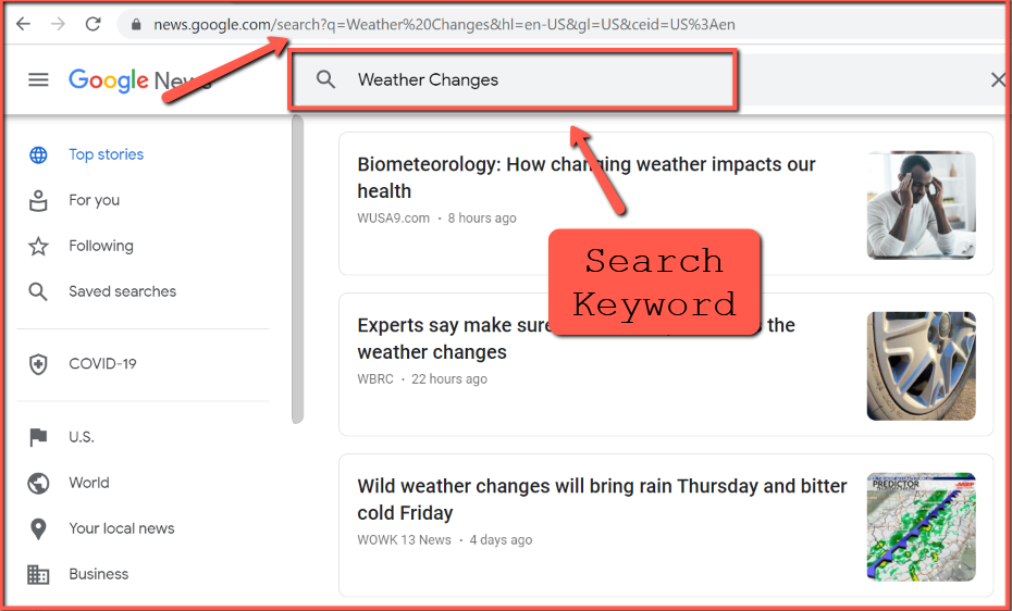 Google News By custom search keyword