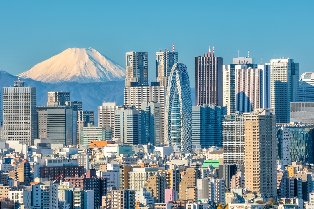 Die Skyline von Tokio vor dem Fuji