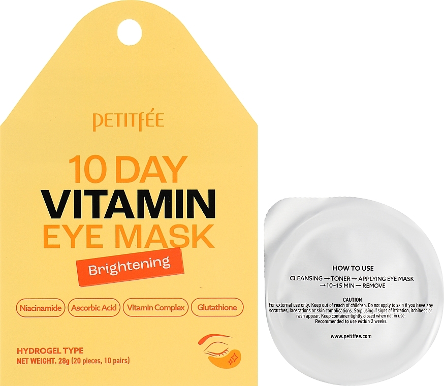 Brightening Hydrogel Eye Patch - Petitfee 10 Days Vitamin Eye Mask