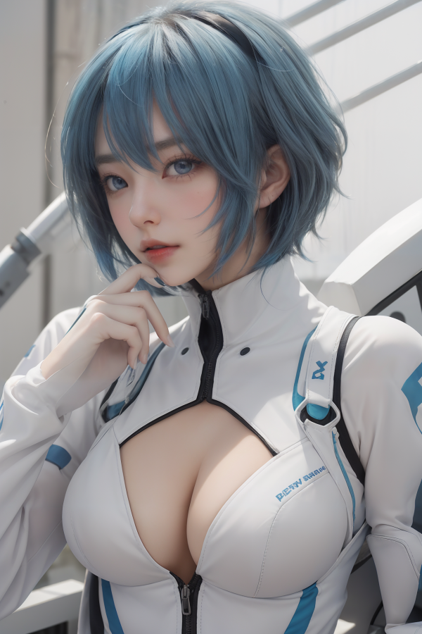 AIGC,Chicas anime,hermosa,Pechos,Ayanami Rei,pelo azul