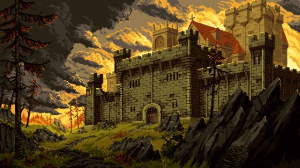 foncé,Pixel art,Château,Art fantastique,des nuages