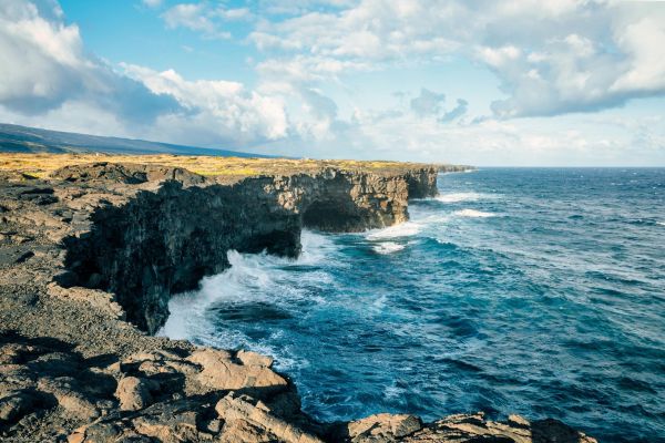 海,火山,夏威夷,岛,ocean view,波浪