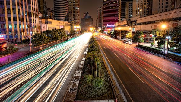 lampu, kota, jalan, Cityscape, malam, perkotaan