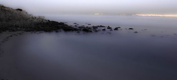 sky, water, reflection, morning, sea, fog