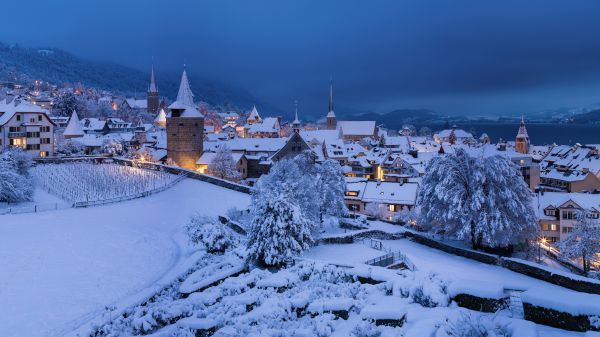 inverno,la neve,città,Svizzera,fotografia