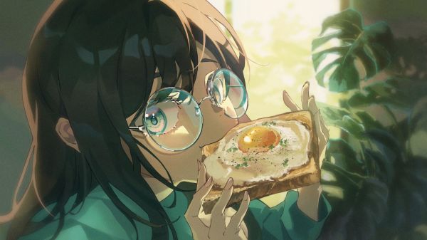 Frauen mit Brille,Anime,Anime Mädchen,Toast