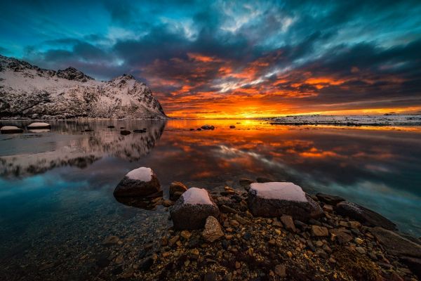 Sonnenlicht, Landschaft, Berge, Sonnenuntergang, Meer, Bucht