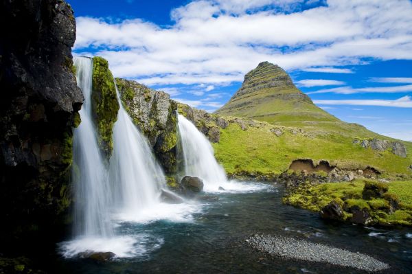 landskab, vandfald, vand, natur, bakke, klippe