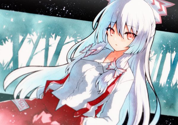 anime girls,Touhou,Fujiwara no Mokou,capelli bianchi