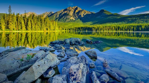 nature, landscape, mountains, trees, clouds, sky