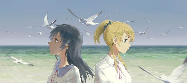 аниме,аниме момичета,Обичам живота,Sonoda Umi,вятър,Ayase Eri