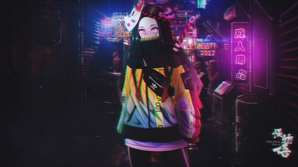 anime dívky,anime,Nezuko,Cyberpunk 2077,ninja girl,Japonsko