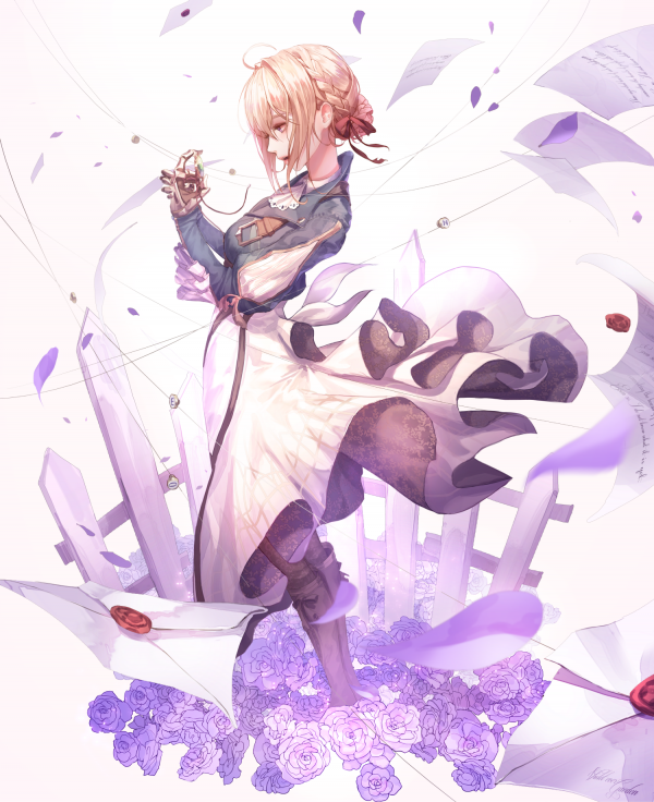 Anime, Anime girls, Violet Evergarden, sarışın, Çiçekler