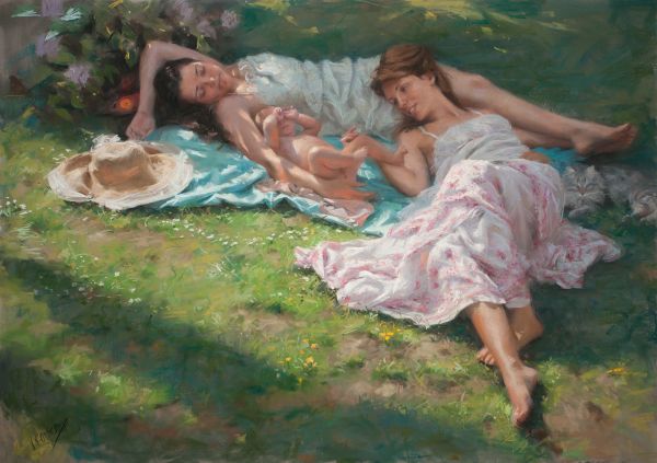 Vicente Romero Redondo,donne,la pittura,resting head,bambino