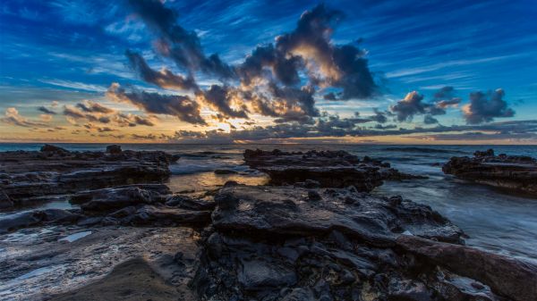 性质,景观,海岸,Windows 10,晚,天空