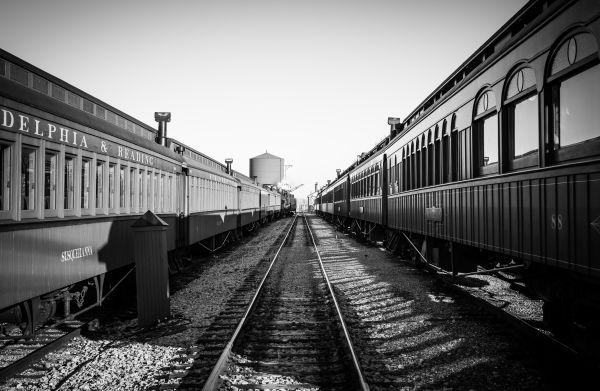 noir, Monochrome, véhicule, train, gare, Nikon