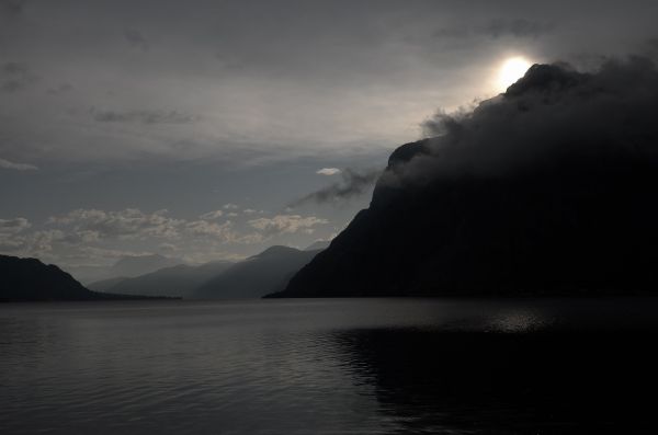 Landschaft, Berge, Meer, Bucht, Sonnenlicht, Sonnenuntergang