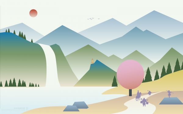 landskap,foss,Flatdesign,Journey to the west