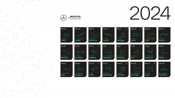 Mercedes F1, карта, Формула 1, календарь