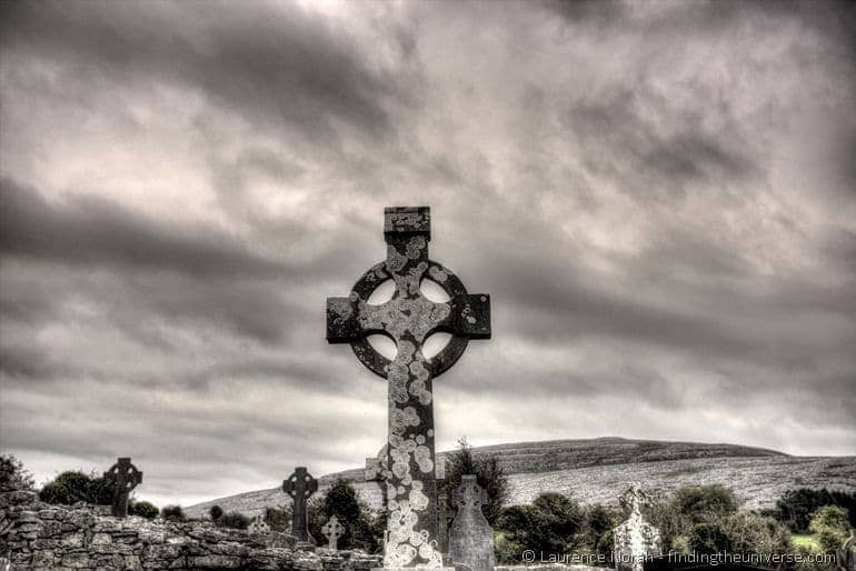 Visiting the Cliffs of Moher from Dublin: Celtic Cross in church graveyard