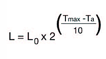 electrolytic capacitors life calculation equation